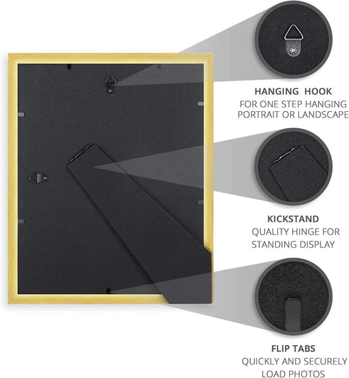 Langdon House 8x10 Picture Frames, Gold, 6 Pack, Contemporary Frame Set for Wall Mount or Table Top
