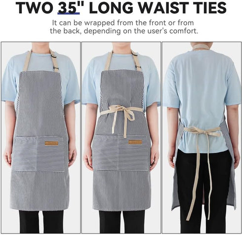 NLUS 2 Pack Kitchen Cooking Aprons, Adjustable Bib Soft Chef Apron with 2 Pockets for Men Women