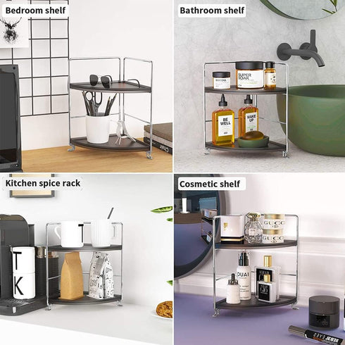 kaileyouxiangongsi 2-Tier Countertop Kitchen Spice Rack Standing Shelf, Corner Storage Shelf, Bathroom Organizer