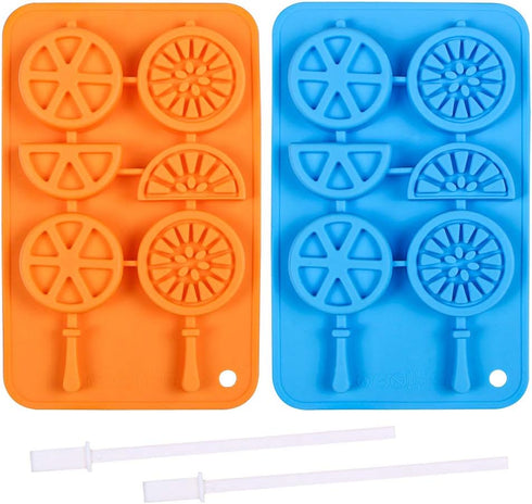 Webake Silicone Ice Cube Trays, Fruit Molds with Reusable Sticks, 2 Pack Giant Lollipop Mold, Chocolate Candy Molds