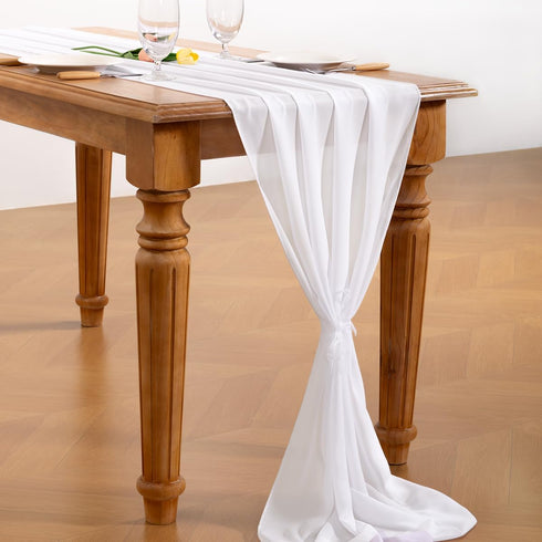 Socomi White Chiffon Table Runner - Easter Spring Boho Rustic 14ft Wedding Runner for Bridal Shower