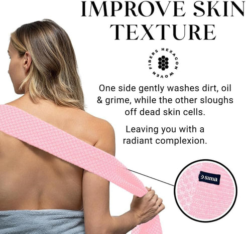 2 Sima Brand Exfoliating Washcloth Face & Body Scrub Towel - Japanese Exfoliating Towel with Hexagon Fibers, Body