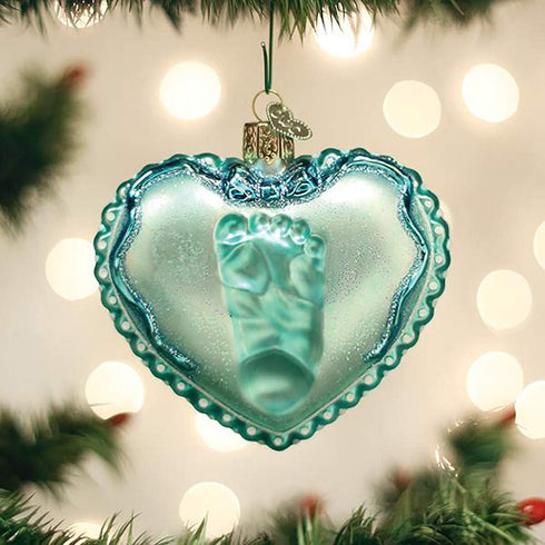 Old World Christmas Ornaments - Baby Boy's Footprint Glass Blown Ornaments for Christmas Tree