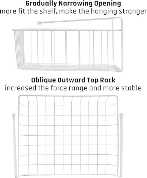 4 Pack Tebery White Under Shelf Wire Basket Hanging Storage Baskets, Small Add-on Storage Racks Slide-in Cabinet