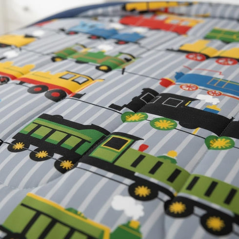 Set Sets 2Pcs,Gray, Erosebridal Boys Comforter Toddler Size Train Bedding, Colorful Steam Engine Truck Bedding