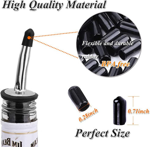 100 Pcs Black Pourers Dust Covers, Liquor Spout Rubber Caps for Olive Oil and Liquor Bottles