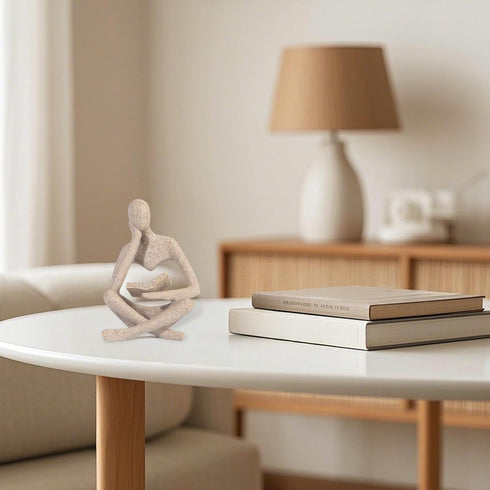 Small Bookshelf Decor Coffee Table Sculpture Abstract Thinker Statue Reading Figurine Modern Neutral Home Decoration