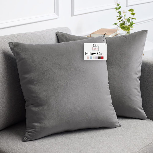 lalaLOOM Velvet Throw Pillow Covers, Set of 2, 20x20 Decorative Square Pillows