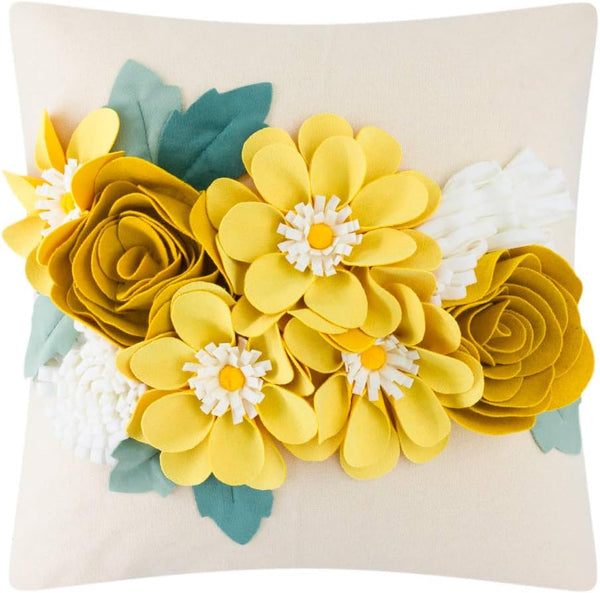 JWH 3D Flower Throw Pillow Cover, Aesthetic Decorative Floral Accent Pillow Case, Colorful Cushion Handmade Pillowcase