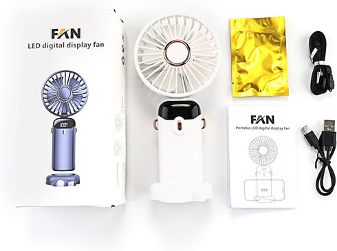 Portable Handheld Fan, Type-C Rechargeable, 4000mAh Battery Operated Fan with LED Display