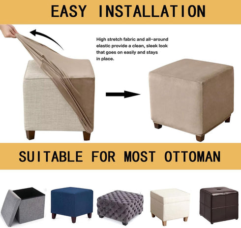 Ottoman Cover Square Velvet Storage Ottoman Slipcovers Thick Stretch Footrest Foot Stool Covers Protector with Elastic
