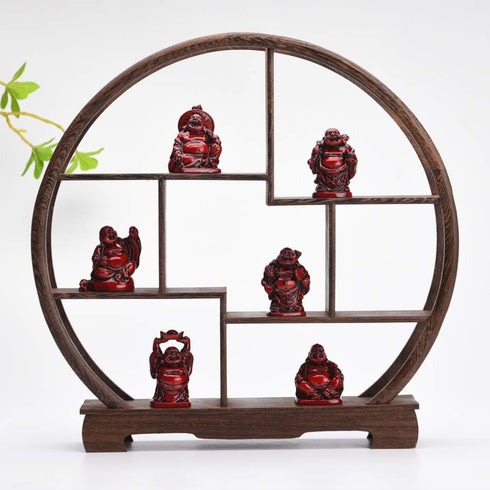 BRABUD Feng Shui Red Resin Laughing Buddha Statue Figurines Set of 6 BS001