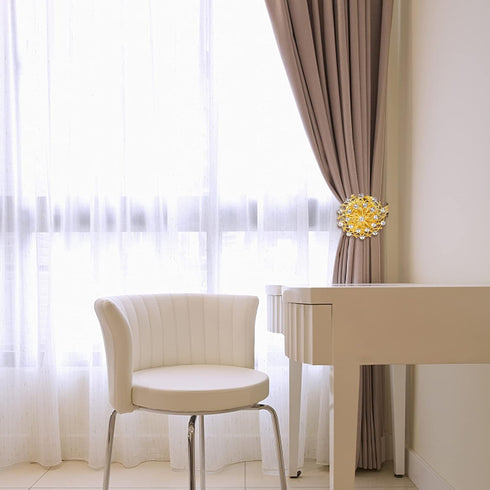 Gold Magnetic Curtain Tiebacks, 2 Pack Sparkle Crystal Flower Clips with Stretchable Wire Rope for Home Decoration