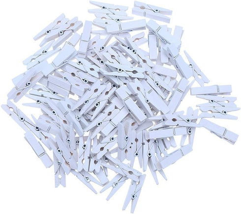 DECORA Pack of 100 Sturdy White Wooden Mini Clothespin Photo Clips - 3.5cm