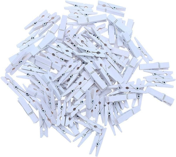 DECORA Pack of 100 Sturdy White Wooden Mini Clothespin Photo Clips - 3.5cm