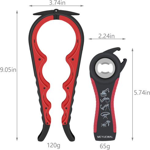 Jar Opener Bottle Opener for Weak Hands - 5 in 1 Multi Function Can Opener Kit with Silicone Handle (New Red)