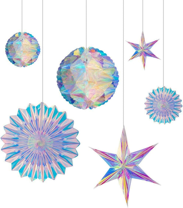 BTSD-home Iridescent Party Decorations, Hanging Honeycomb Ball, Decorative Paper Fan, Snowflake Garlands for Birthday
