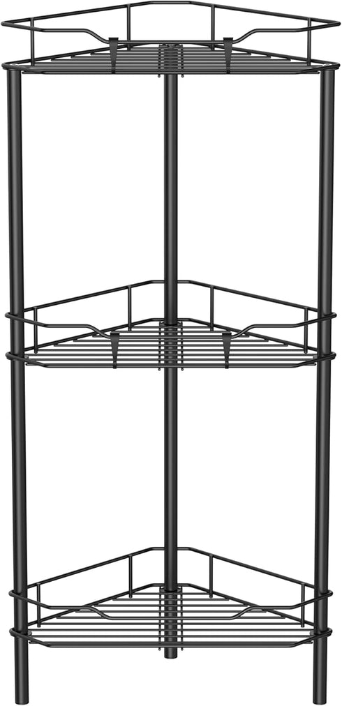 HuggieGems 3 Tier Floor Standing Corner Shower Caddy Organizer Shelf with Hooks, Bathroom