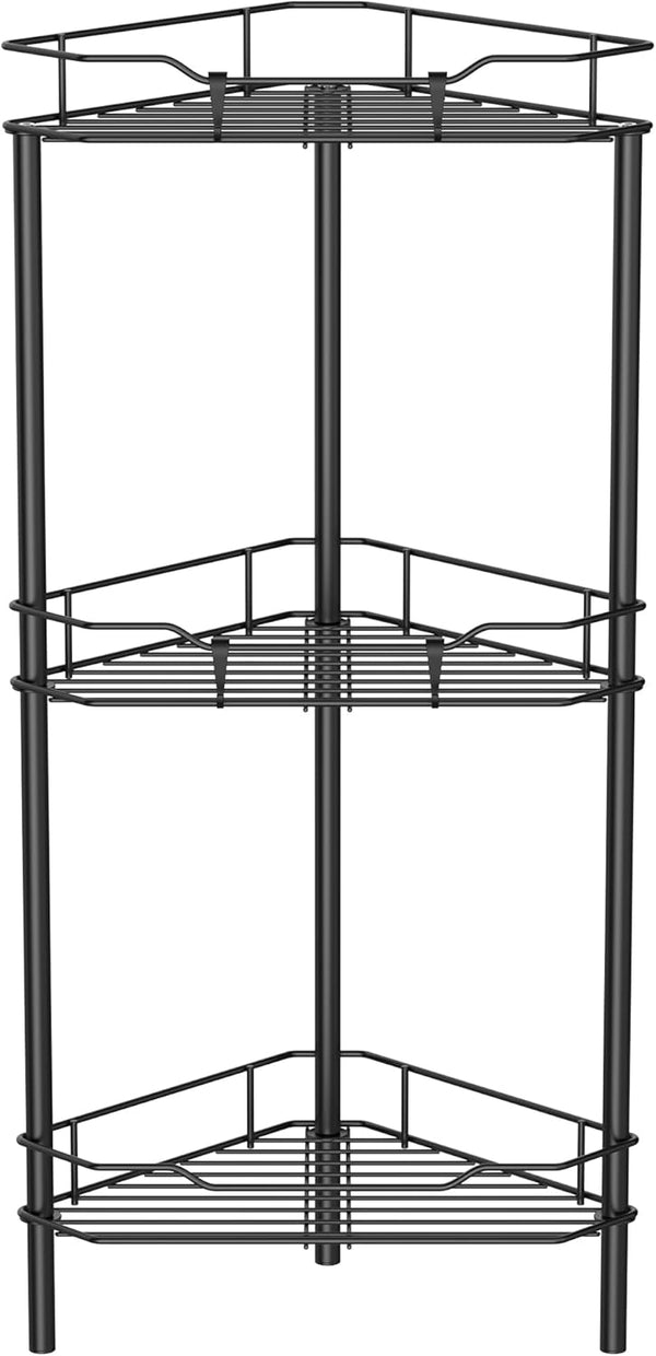 HuggieGems 3 Tier Floor Standing Corner Shower Caddy Organizer Shelf with Hooks, Bathroom