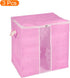 uxcell 3pcs Clothes Storage Bag, Foldable Closet Organizer with Reinforced Handle for Bedding, Blankets, Clothing, Pink