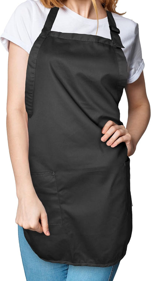 DALIX Apron Commercial Restaurant Home Bib Spun Poly Cotton Kitchen Aprons with 2 Pockets in Black
