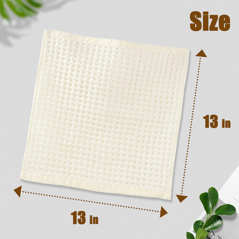 12 Pack, Set, 100% Cleanbear Wash Cloths Cream Washcloths Cotton Waffle Weave Fluffy, Absorbent, Quick-Drying Wash
