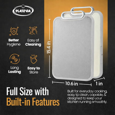 Titanium Cutting Board for Kitchen Dual-Sided Scratchless Pure Titanium & PP Surface, Non-Slip, Rust-Proof, Odor