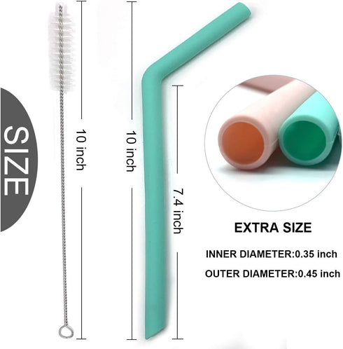 Senneny Set of 6 Silicone Drinking Straws - Reusable BPA Free Extra Long Straws with Cleaning Brushes
