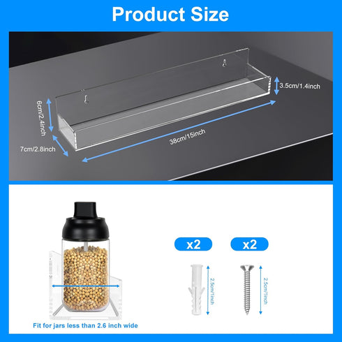 CRAFTIFANO 15 inch 6 Clear Acrylic Spice Rack Wall Mounted Floating Shelf with Removable End Guards for Kitchen Cabinet