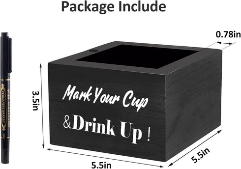 Wooden Cup Holder, Party Cup Holder With Marker Slot, Rustic Disposable Cup Holder for Bar, Kitchen, Home & Office