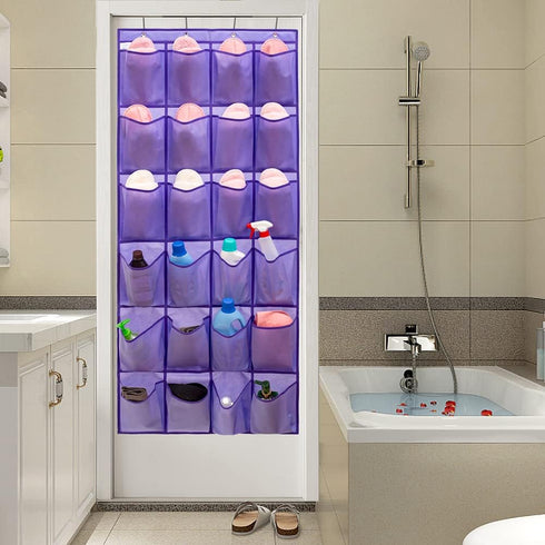 24 4 Over The Door Hanging Shoe Organizer Shoe Rack Hanger Large Fabric Pockets Holder with Sturdy Hooks (PURPLE)