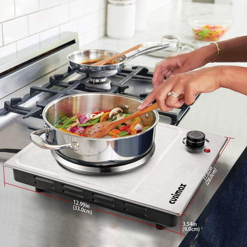 CUSIMAX 1500W Electric Hot Plate, Portable Stainless Steel Single Burner for Cooking, Easy to Clean, CMHP-C150N