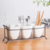 Bekith 3-Piece Ceramic Flatware Caddy with Metal Rack, White Utensil Holder Cutlery Organizer