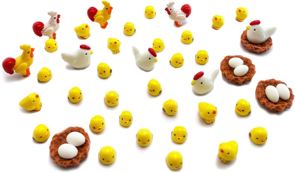 DoTebpa 44 Pcs Miniature Family Chicken, Cock, Hen, Egg, Chicken Nest Ornament Micro