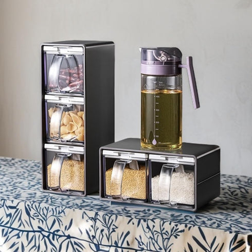MARWENSED 3 (2 Salt Container With Lid And Spoon, Clear Seasoning Rack Spice Pots, Piece Seasoning Box For Home Kitchen