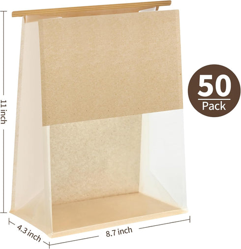 Ocmoiy 50Pcs Large Bread Bags, Resealable Sourdough Bread Bags with Window Paper Treat Bags