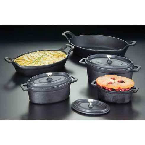 American Metalcraft Cast Iron Oval Casseroles and Pots, 7.5" Length x 4" Width, Black