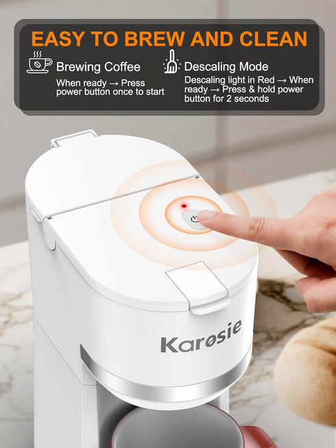 Brew,6-12 oz 5.5" Reminder,White,9.45 Inches Single Serve Coffee Maker for K-Cup and Ground Coffee,Fast Brew Sizes One