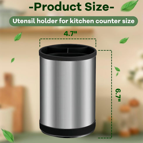 Kitchen Utensil Holder for Countertop, 360°Rotating Cooking Utensil Crocks,4 Compartment Stainless Steel Utensil Holder,6.7”Large Utensil Crock Spoon Fork Knife Holder For Kitchen Counter