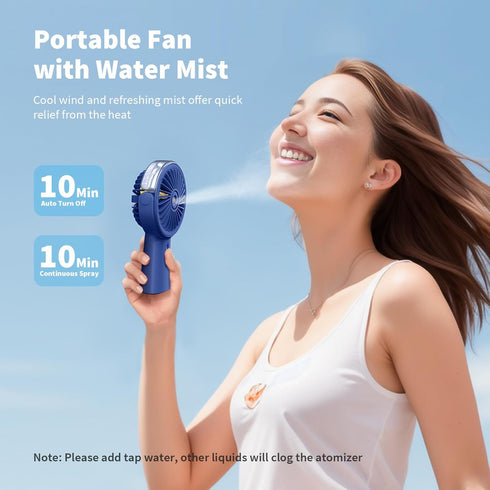 Otlonpe Misting Fan Portable Fan with Mist, 4000mAh Rechargeable Handheld Fan Battery Operated Power Bank, Water Spray Mister Hand Held Fan, Desk Hand 2-IN-1, 3 Speeds for Travel Home Office Outdoors by Otlonpe