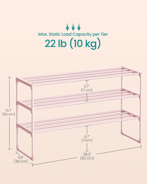 3-Tier 16-20 11.8 36.2 21.7 Inches, ULSA303S01 SONGMICS Shoe Rack, Shoe Organizer, Metal Storage Shelf, Upright