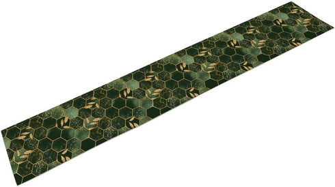 Nitmbi 13x60inch Marble Table Runner,Green Golden Marble Texture Abstract Art Pattern Table Runner for Coffee Table