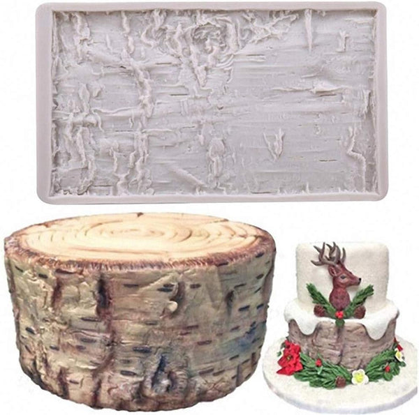 Tree Bark Fondant Impression Mat, Earth Mud Wall Texture Silicone Mold for Cake Decorating Supplies
