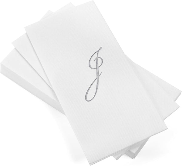 AH AMERICAN HOMESTEAD Disposable Napkins - Silver Monogram Guest Towel Napkins, Quilted
