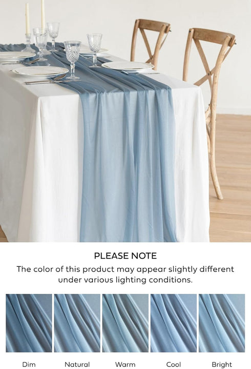 Ling's Moment 14Ft Dusty Blue Sheer Chiffon Table Runner with Silver Sparkle for Rustic Boho Wedding Party Decorations