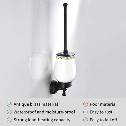 Oil Rubble Bronze Brass Bath Toilet Brush Holder Set, Wall Mounted Black Bathroom Hardware Accessories
