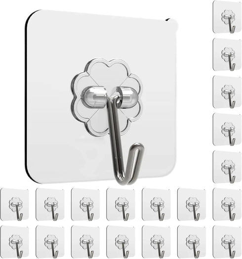 Heavy Duty Adhesive Wall Hooks for Hanging, 20 Pack, No Damage Picture Frame Hangers for Home Office