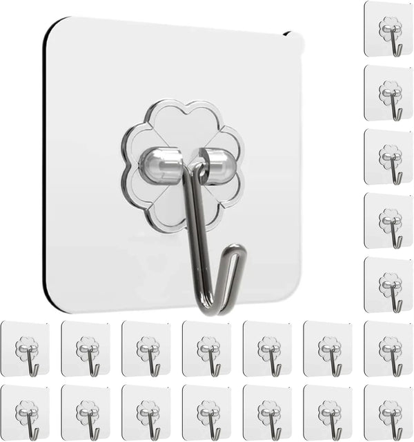 Heavy Duty Adhesive Wall Hooks for Hanging, 20 Pack, No Damage Picture Frame Hangers for Home Office