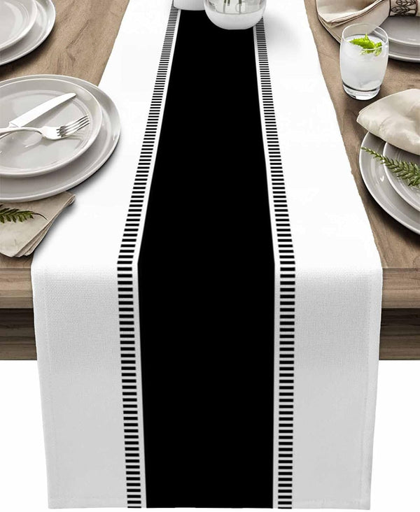 Futuregrace Black and White Table Runners 90 inches Long, Farmhouse Stripes Table Runner