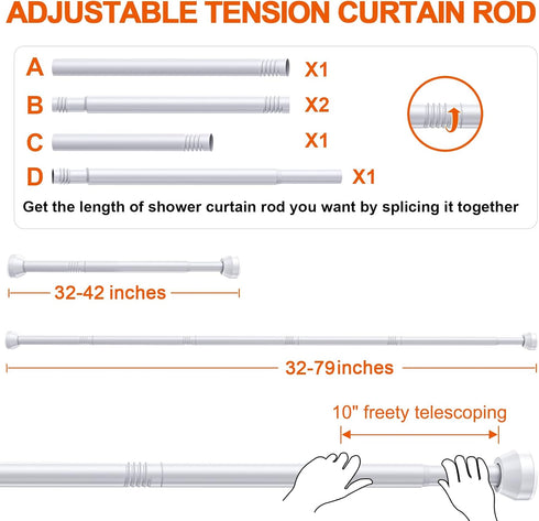 TEECK Shower Curtain Rod, 32-79 inch Adjustable Tension Spring, 1 Inch Anti-Slip, Rust-Proof, No Drilling for Bathroom,